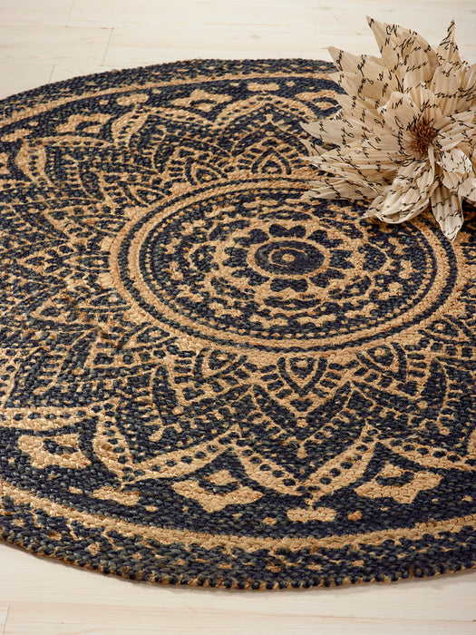 Isabella Hand Printed Mandala Handwoven Natural Fiber Jute Rug 