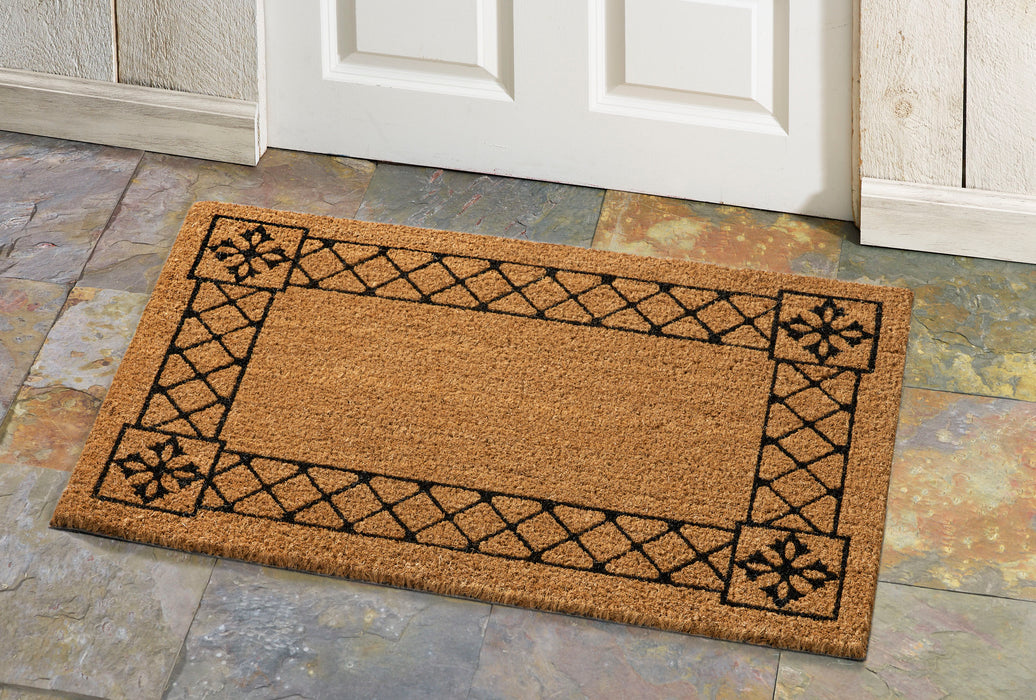 Medallion Corners Natural Fibers Printed Coir Doormat 24x36