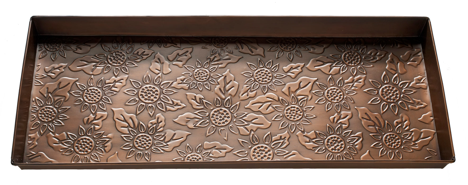 Sunflower Antique Copper Metal Boot Tray 30x13