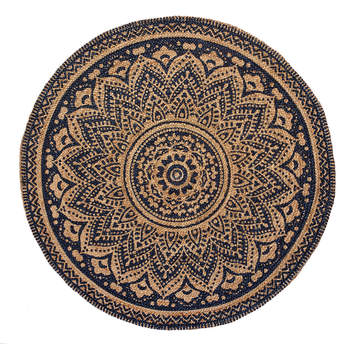 Isabella Hand Printed Mandala Handwoven Natural Fiber Jute Rug 