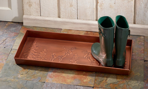 Moose Antique Copper Metal Boot Tray 30x13