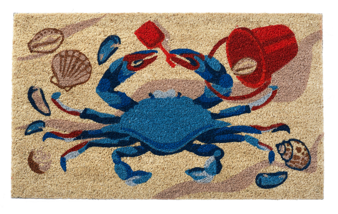 Beach Play Crab Natural Fiber Printed Coir Doormat 18x30