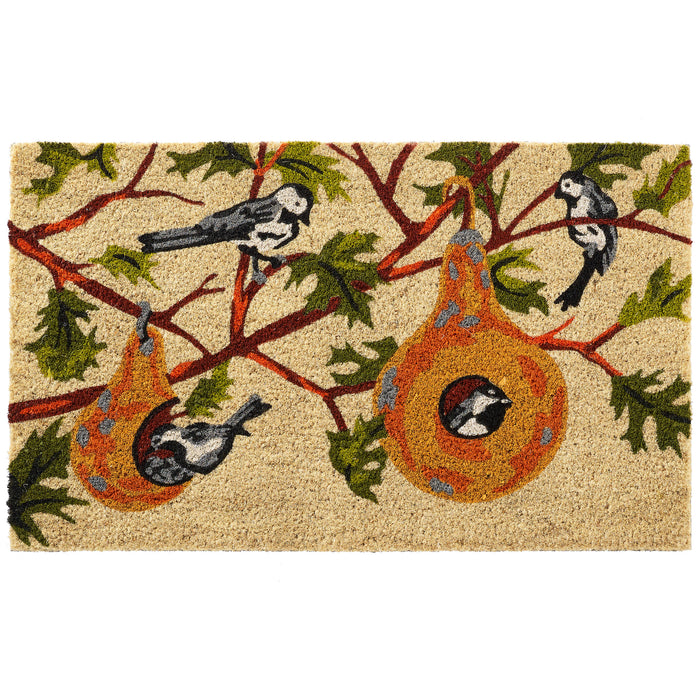 Birds in Gourds Natural Fiber Printed Coir Doormat 18x30