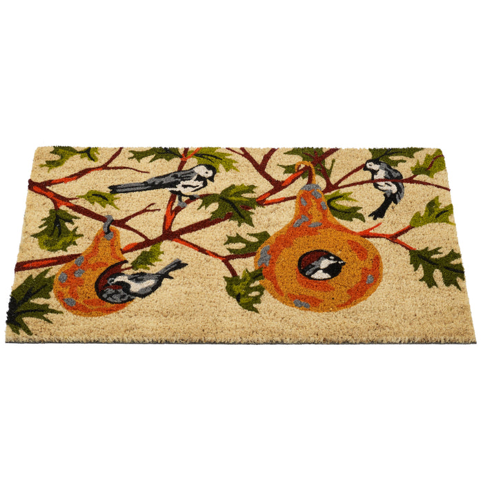 Birds in Gourds Natural Fiber Printed Coir Doormat 18x30