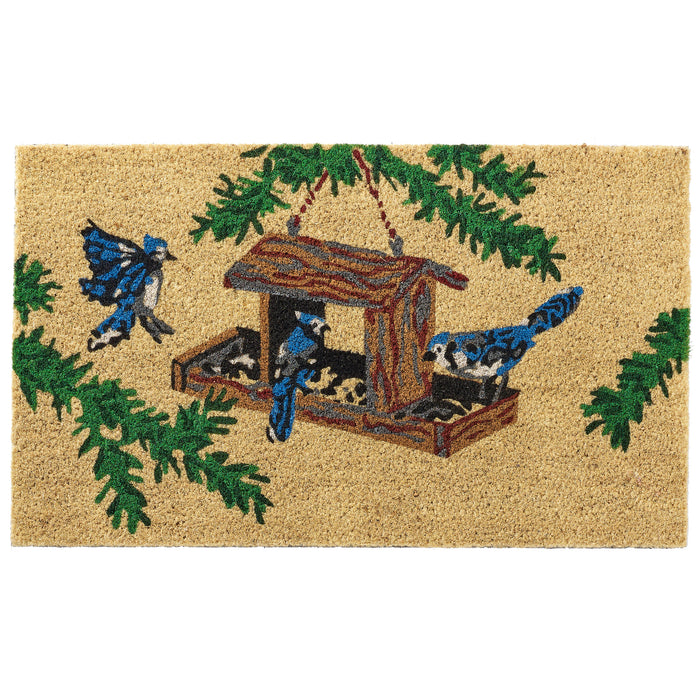 Bluejays At Feeder Natural Fiber Printed Coir Doormat 18x30