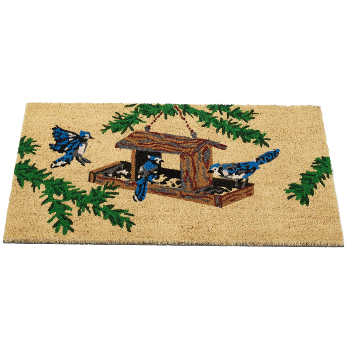 Bluejays At Feeder Natural Fiber Printed Coir Doormat 18x30